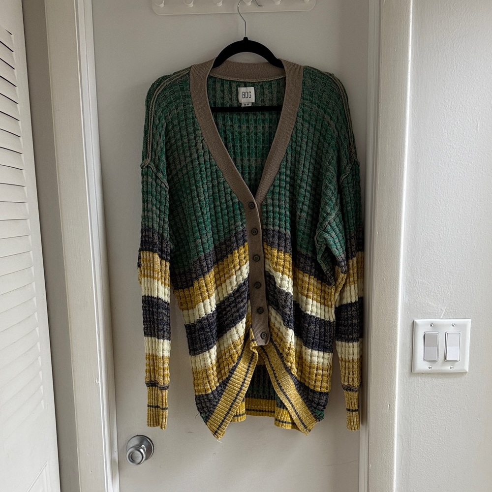 Urban Outfitters Green and Yellow Striped Cardigan